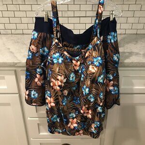 Lands' End Floral Swim Coverup - Blue and Brown